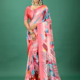 A.V.M. SILK MILLS Abstract Printed Satin Saree-image-74