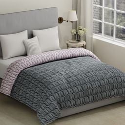 URBAN SPACE Grey Geometric Microfiber Waffle Weave Heavy Winter Single Bed Comforter-26