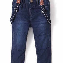 Babyhug Cotton Washed Denim Solid Full Length Jeans With Suspender  Fly With Zipper -  Blue-image-64