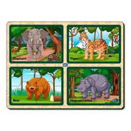 Mini Leaves Four 4 Piece Animal Jumbo Pieces Wooden Puzzle Set of Set of 16 Pieces- Multicolor-17