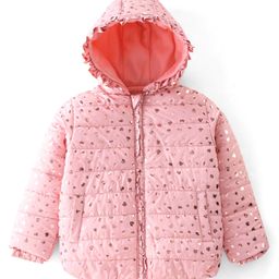 Babyhug Woven Full Sleeves Hooded Jacket Heart Print - Pink-image-115