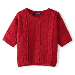 Pine Kids Knit Three Fourth Sleeves Sweater With Cable Knit Design - Deep Red-image-74