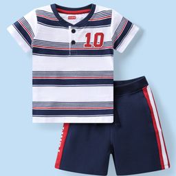 Babyhug Single Jersey Knit Half Sleeves Striped T-Shirt & Shorts Set -Blue-picture-14