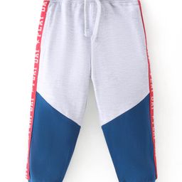 Babyhug Cotton Knit Full Length Lounge Pant Cut & Sew Design with Text Print - Blue-picture-24