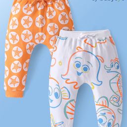 Babyoye Disney Single Jersey Knit Full Length Diaper Leggings With Finding Nemo Graphics Pack of 2 - White & Yellow-image-94