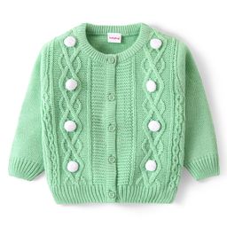 Babyhug Knitted Full Sleeves Front Open Sweater With Cable Knit Design - Mint-image-83