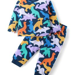 Babyhug Cotton Knit Full Sleeves Night Suit With Dinosaurs Print - Navy-image-28