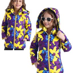 Ollington St. Woven Full Sleeves Floral Printed Padded Quilted Jacket with Detachable Hood- Purple Blue & Yellow-image-98