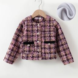 Kookie Kids Full Sleeves Checkered Jacket with Pocket Detailing - Pink-image-84