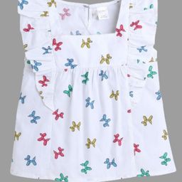 Funshine Cotton Frill Sleeves Balloon Dogs Printed Top - White-picture-16