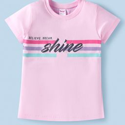 Tango Single Jersey Knit Half Sleeves T-Shirt With Live Dream Shine Text Print- Pink-13