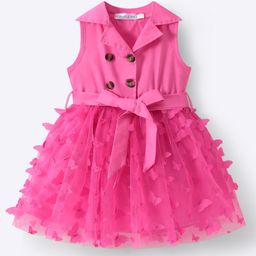 Mark & Mia Cotton Sleeveless Dress with Butterfly Applique - Fushcia-image-69