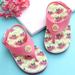 Babyoye Velcro Closure Flip Flops With Floral Print - Pink-picture-4