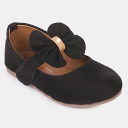 Mine Sole Bow Applique Detailed & Pearl Embellished With Velco Closure Mary Jane Ballerinas - Black-image-20