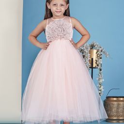 Toy Balloon Kids Sleeveless Floral Applique Detailed Sequins Embellished Gown - Peach-image-86