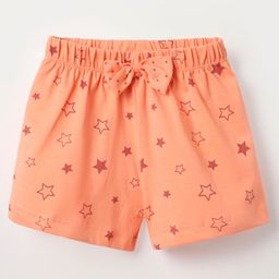 Tango Single Jersey Knit Knee Length Shorts With Bow Applique & Star Print - Orange-image-68