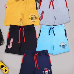 3PIN Single Jersey Pack Of 5 Play Hard & Brooklyn Text Printed Shorts - Multi Colour-image-14