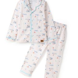 Funkrafts Premium Cotton Knitted Full Sleeves Cute Animals Printed Coordinating Night Suit Set - Multi Colour-image-23