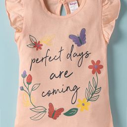 Tango Single Jersey Knit Frill Sleeves Top with Floral Print - Peach-image-62