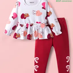 Babyoye 100% Cotton With Eco Jiva Finish Full Sleeves Top & Leggings with Animal Print - White & Red-picture-26