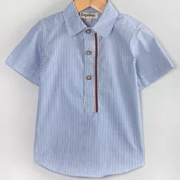 Hugsntugs Cotton Woven Half Sleeves Striped Kurta Style Shirt - White & Blue-picture-41