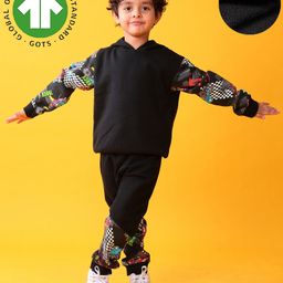 Anthrilo Fleece Knit Full Sleeves Race Themed Printed Coordinating Hoodie & Jogger Set - Black-picture-14