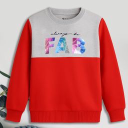 3PIN Knit Full Sleeves Colour Blocked Always Be Fab Text Printed Light Winter Sweatshirt - Red-picture-3