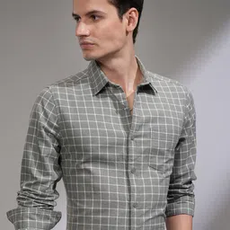 KETCH Men Slim Fit Cutaway Collar Grid Tattersall Checked Cotton Formal Shirt-image-57