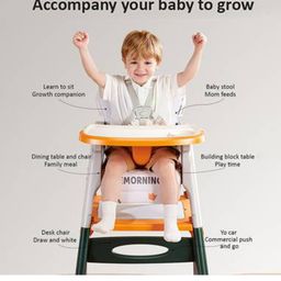 fab n funky Multifunctional 3 In 1 High Chair & Table For Toddler With Backrest & Plate Adjustment & Wheels - Pink image 3