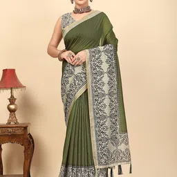 SSHAGUN LIFESTYLE Green Printed Bollywood Chanderi Saree-image-32