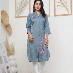 Mehsoos Floral Embroidered Thread Work Mandarin Collar A-LIne Kurta-11