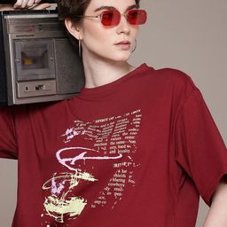 The Roadster Life Co. Typography Printed Drop-Shoulder Sleeves Pure Cotton T-shirt-image-105