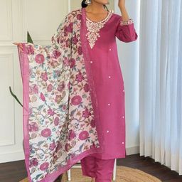 Moda Rapido Women Ethnic Motifs Embroidered Thread Work Kurta with Trousers & Dupatta-picture-13