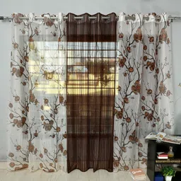 Galaxy Home Decor Brown & White 3 Pieces Floral Printed Sheer Window Curtains-image-23