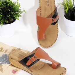 TRASE Tan Brown Comfort Flats With Buckle-47