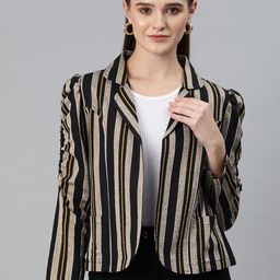Cottinfab Striped Open Front Jacket with Embroidered Detail-14