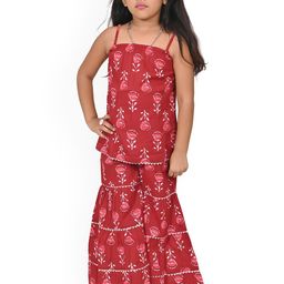 GIANNA Girls Floral Printed Regular Pure Cotton Kurta with Sharara-picture-35