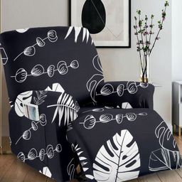 Cortina Black & White Printed Polyester 1 Piece Sofa Cover With Arms-image-35