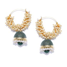 Crunchy Fashion Green & Gold-Toned Beaded Dome Shaped Jhumkas-11