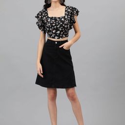 Stylecast X Kotty Women Floral Print Flutter Sleeve Crop Top-picture-2
