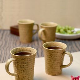 Unravel India Beige Set Of 6 Solid Ceramic Mug Set-48
