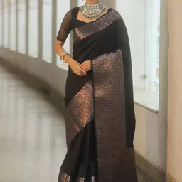 KALINI Floral Zari Silk Blend Banarasi Saree-image-21