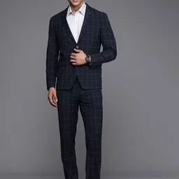 Louis Philippe Men Checked Slim-Fit Single-Breasted Two-Piece Formal Suit-image-85