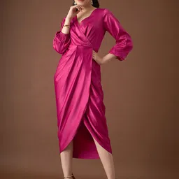 MABISH by Sonal Jain Satin Wrap Midi Dress-image-59