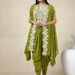 Soch Embroidered Top & Dhoti Pant with Cape Co-Ord Set-picture-40