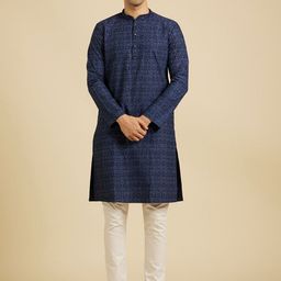 Manyavar Men Geometric Printed Thread Work Kurta-picture-43