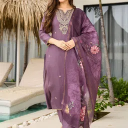 SHREE KHODAL FASHION Floral Embroidered Thread Work Kurta With Trousers And Dupatta-picture-42
