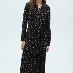 MANGO Polka Dot Print Knot Detail A-Line Midi Dress-image-7