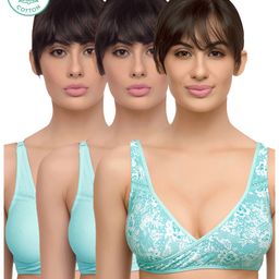 Inner Sense Floral Lace Organic Antimicrobial Sleeping Feeding Bra Pack Of 3 - Blue-image-77