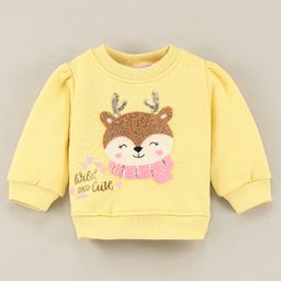 Little Kangaroos Full Sleeves Sweatshirt Reindeer Applique & Glitter Text Print - Yellow-picture-19